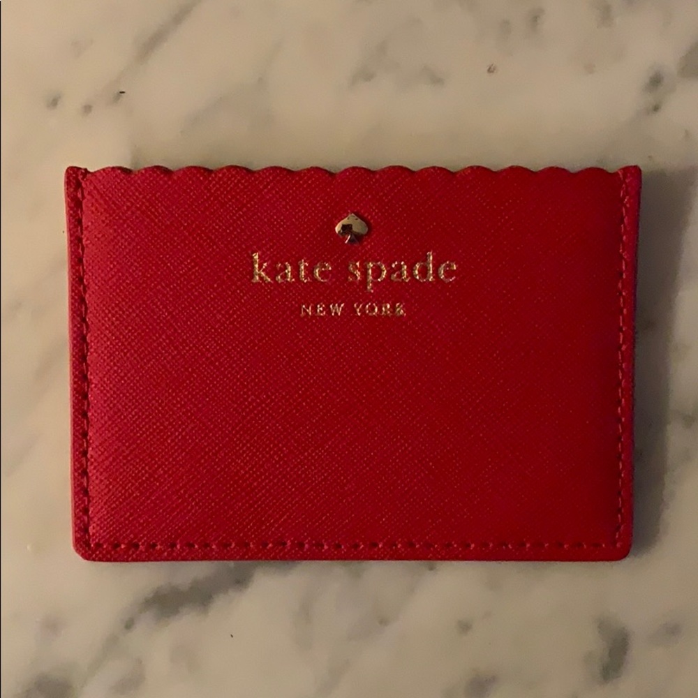 NWOT Kate Spade Red + Pink Scalloped Card Case